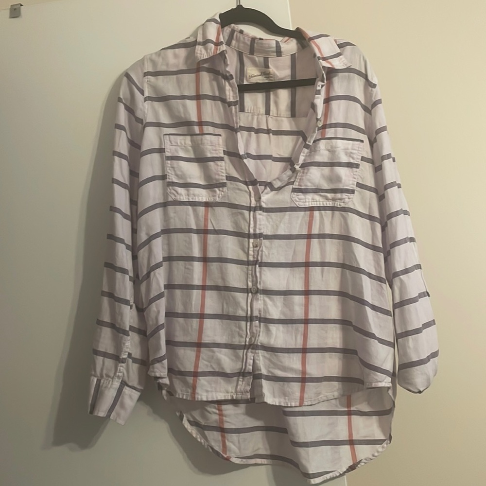 Universal thread, blue, orange, white flannel/button up, size large